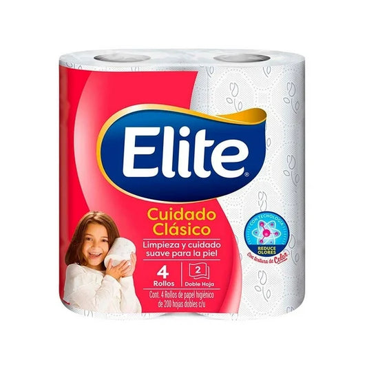 Papel Higiénico Elite Cuidado Clásico 4 Rollos de hoja doble 200 hojas dobles