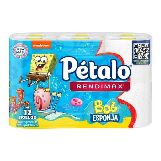 Papel higiénico Pétalo Rendimax Decorado Bob Esponja 12 rollos con 320 hojas dobles c/u