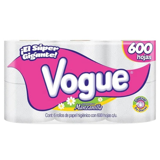 Higiénico Vogue manzanilla 6 rollos con 600 hojas dobles