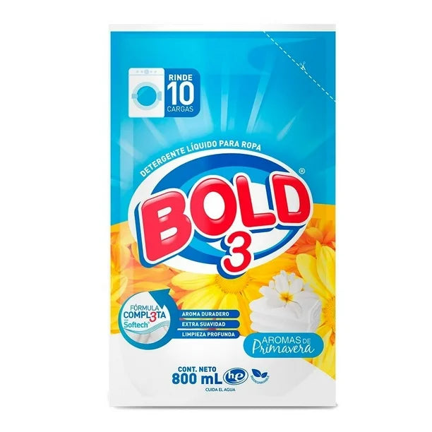 Detergente líquido Bold 3 aromas de primavera 800 ml